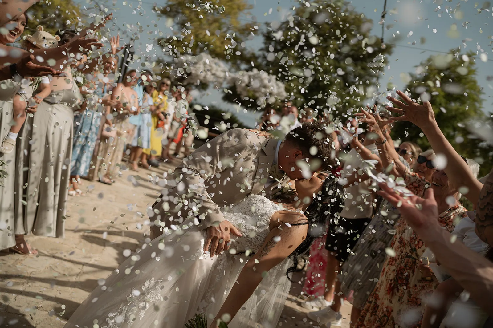 Couple celebrating during their Paphos wedding film coverage