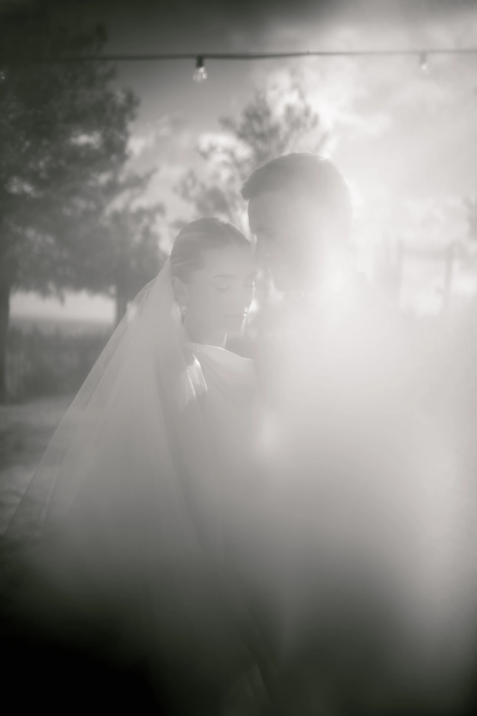 Soft black and white veiled portrait of Daniel and Bailey at Liopetro Wedding Venue, Kouklia, Paphos, Cyprus.
