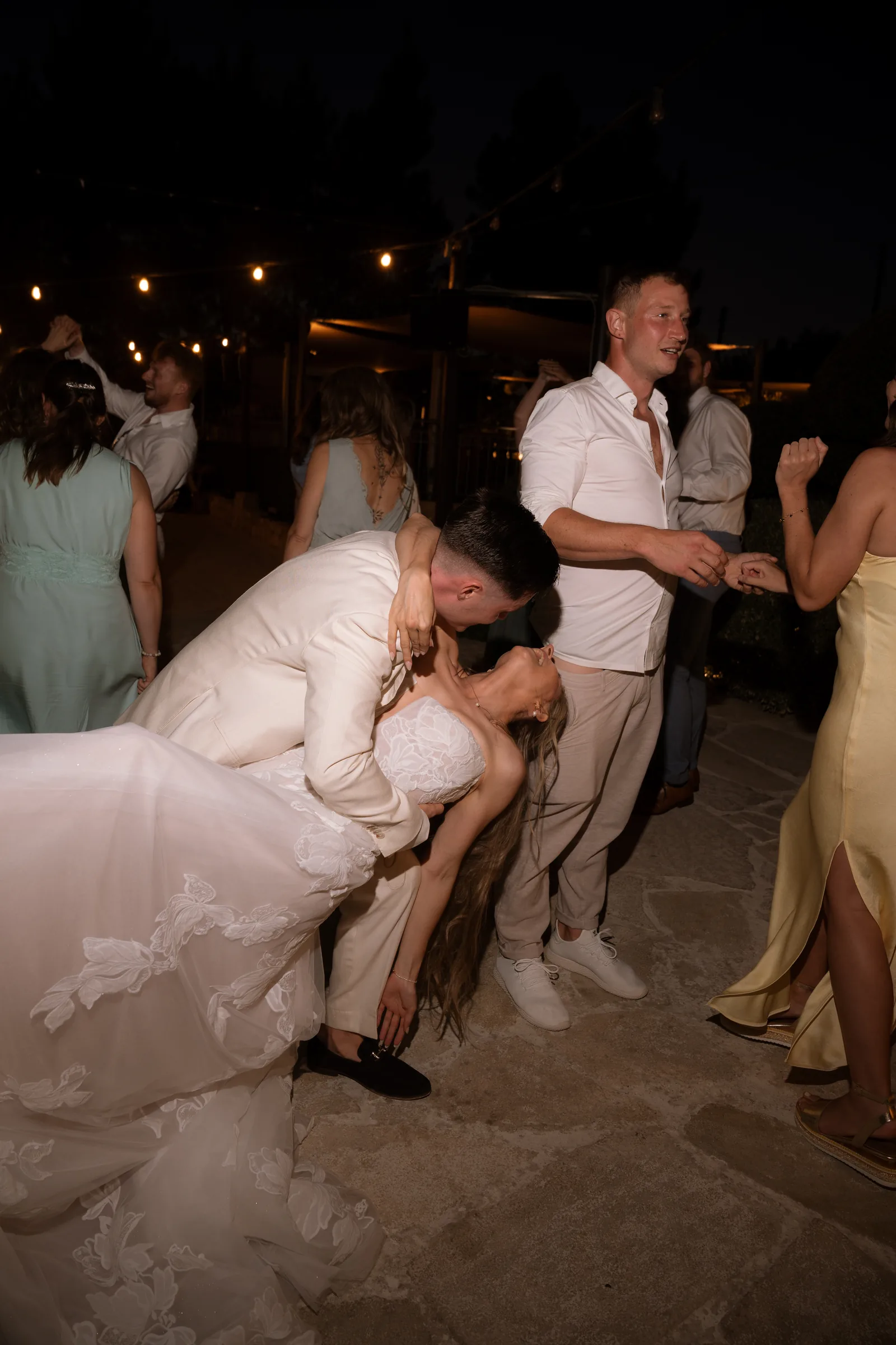 Frank and Franziska during their first dance under the torches at Liopetro, Kouklia, Paphos, Cyprus.